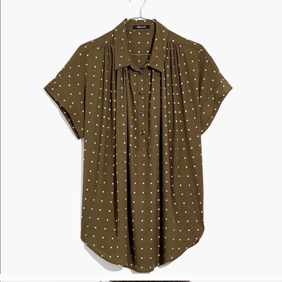 Madewell Tops - MADEWELL Central Drapey Popover Shirt Grid Dot NWT